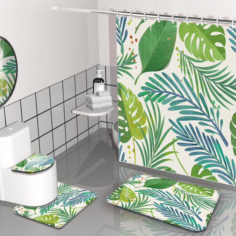 Tropical Plant Green Leaf Printing Shower Curtain