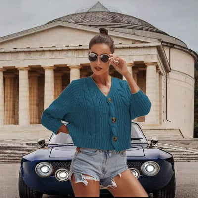 Button Solid Color Short Loose Sweaters Cardigan for Comfort