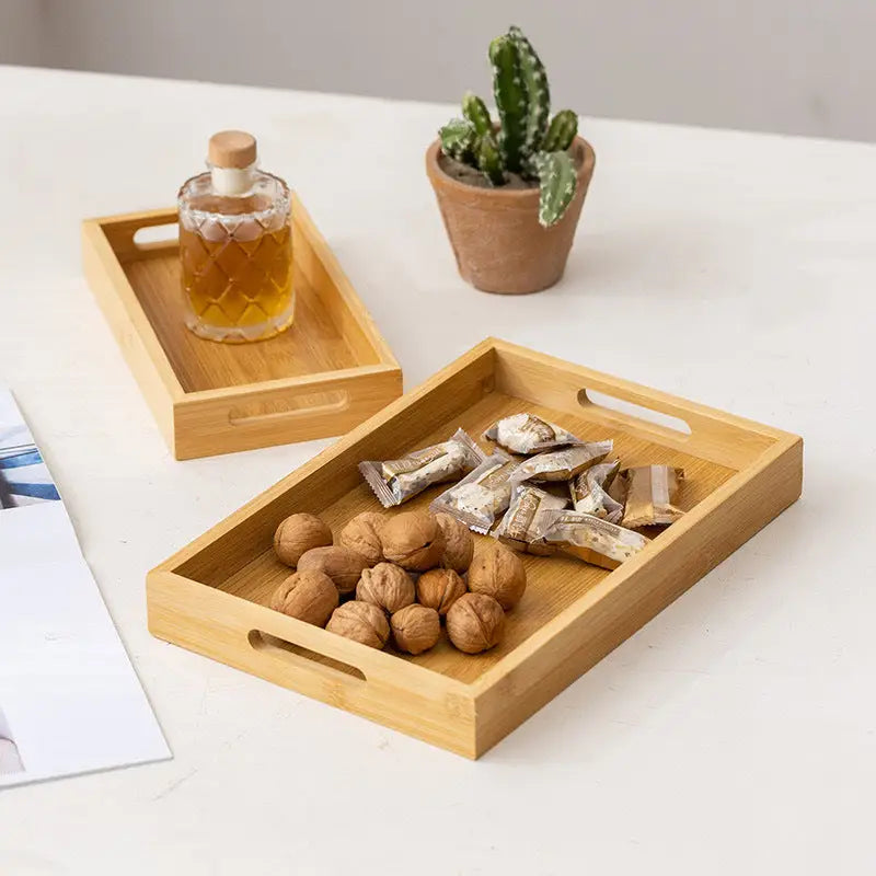 Bamboo Wood Tray With Handle