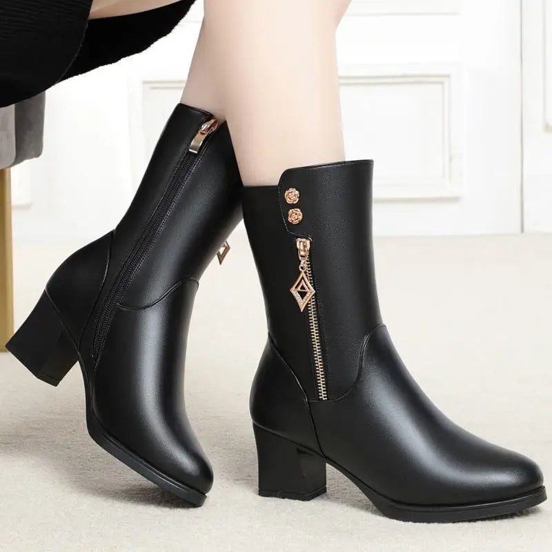 Thick-Heeled  Fleece Boots