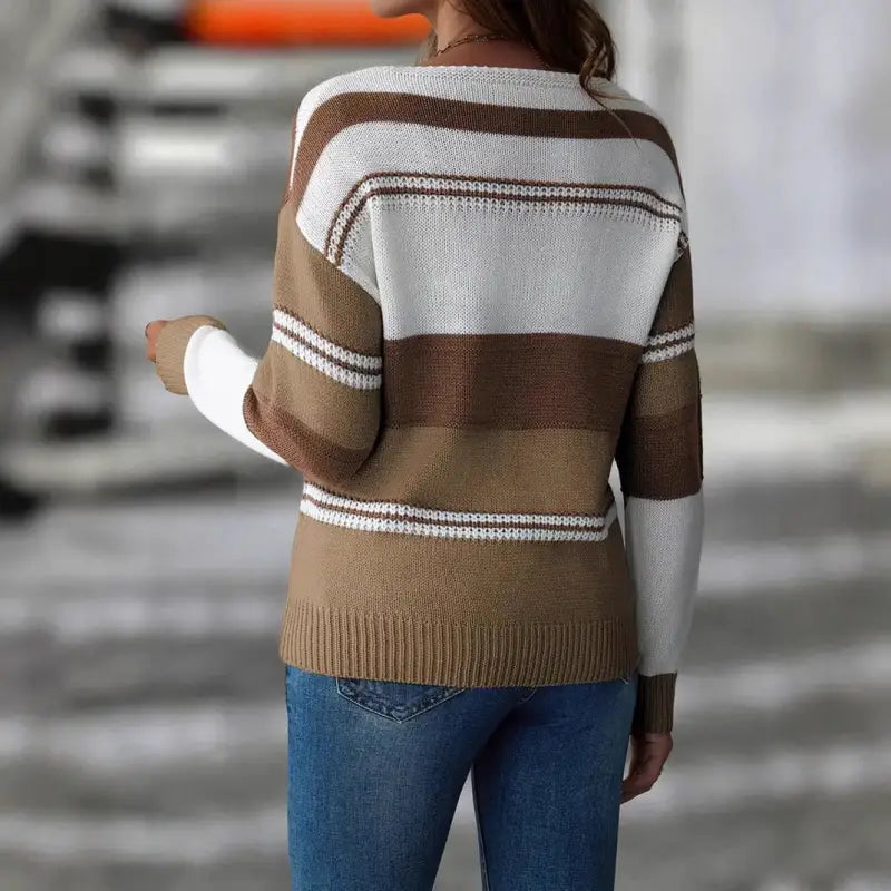 V-neck Color-Blocked Striped Sweater