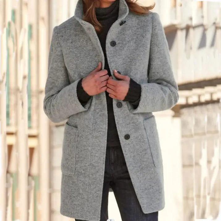 Retro Solid Color Button Woolen Coat
