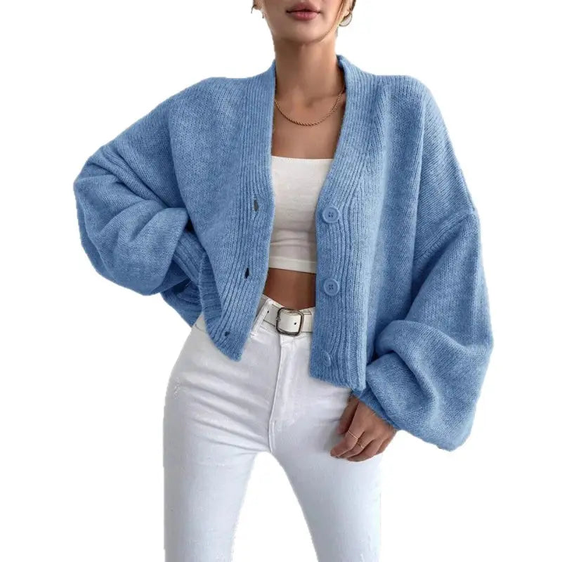 Casual Lantern Sleeve Knitted Cardiagan 