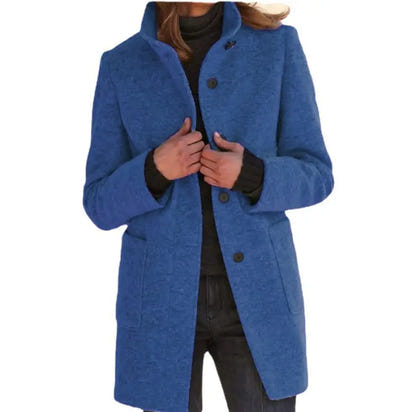Retro Solid Color Button Woolen Coat