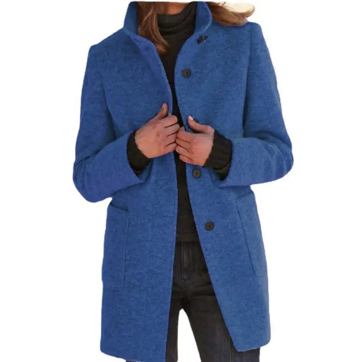 Retro Solid Color Button Woolen Coat