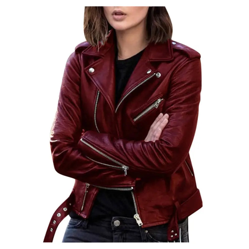 Short Women's PU Leather Jacket