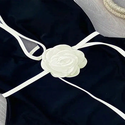 Halterneck Three-Dimensional Flower Swimsuit