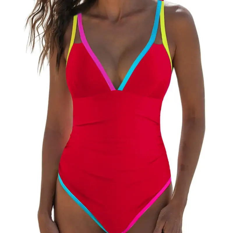 Bright Deep V One-Piece Swimsuit