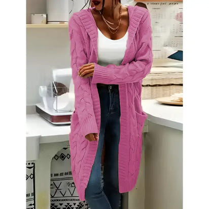 Knitted Twist Braids Mid-Length Cardigan