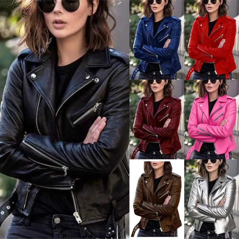 Short Women's PU Leather Jacket