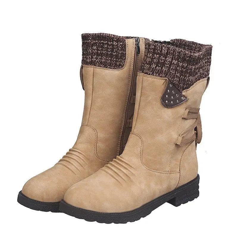 Thick-Heeled Mid-Leg Woolen Boots