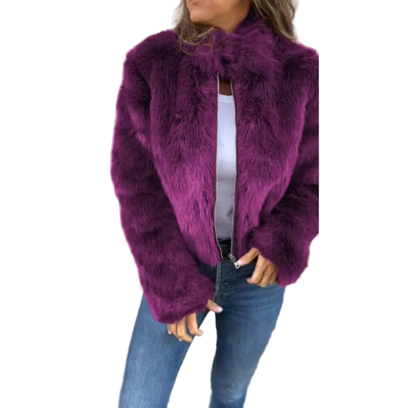 Faux Fur Zipper Casual Jacket