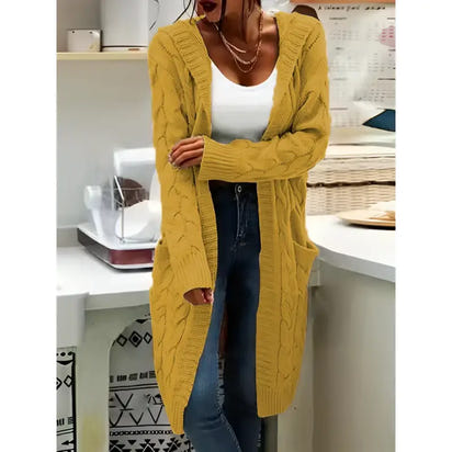 Knitted Twist Braids Mid-Length Cardigan