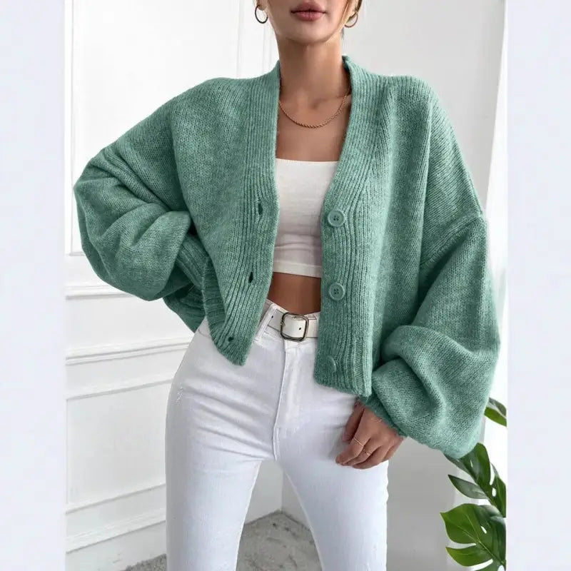 Casual Lantern Sleeve Knitted Cardiagan 