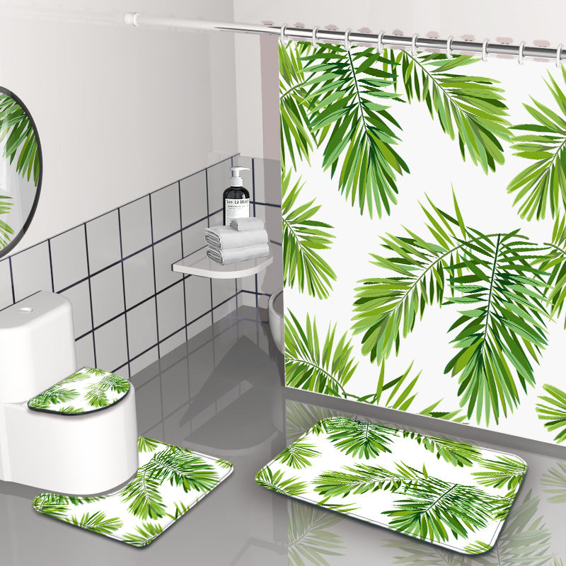 Tropical Plant Green Leaf Printing Shower Curtain