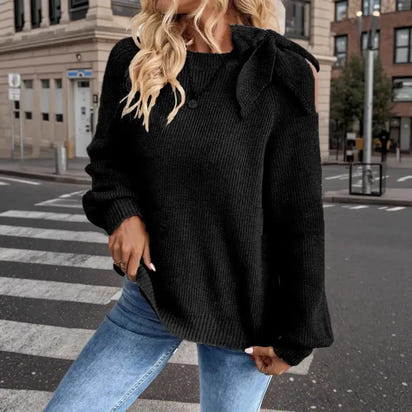 Off-The-Shoulder Bow Lantern Sleeve Sweater