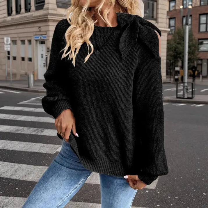 Off-The-Shoulder Bow Lantern Sleeve Sweater