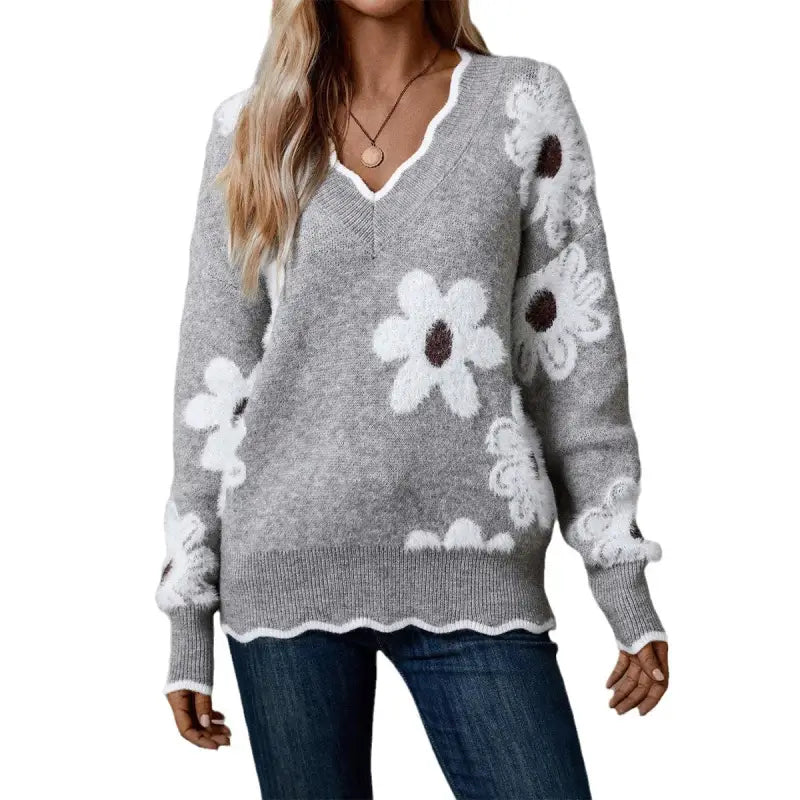 Flower Knit Jacquard Casual Sweater