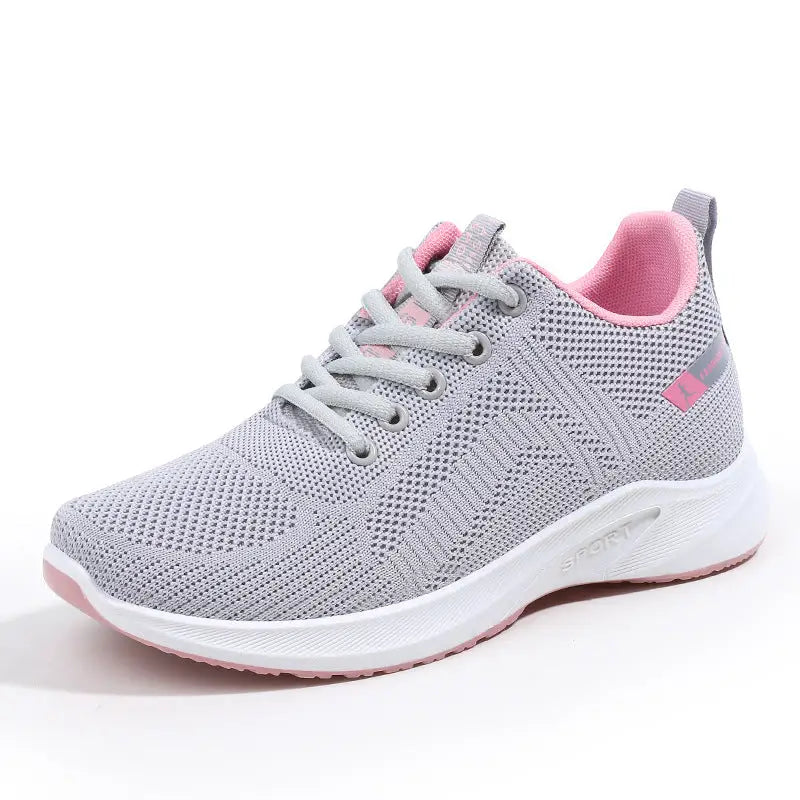 Gray and pink breathable sport sneakers ideal for activewear and athletic activities