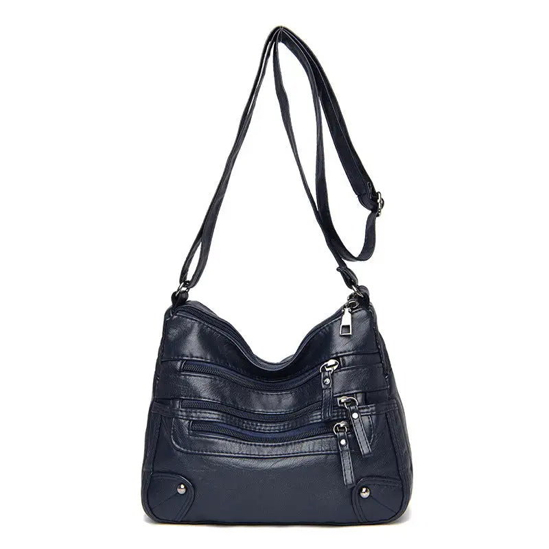 Multi-pocket middle-aged and elderly women's bag soft leather bag 2024 new one-shoulder crossbody bag women's backpack middle-aged mom bag