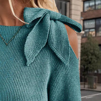 Off-The-Shoulder Bow Lantern Sleeve Sweater