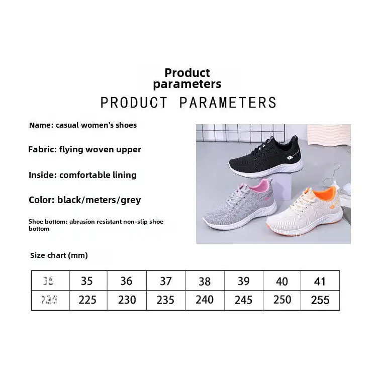Women’s breathable sport sneakers showcasing product parameters for comfortable casual wear