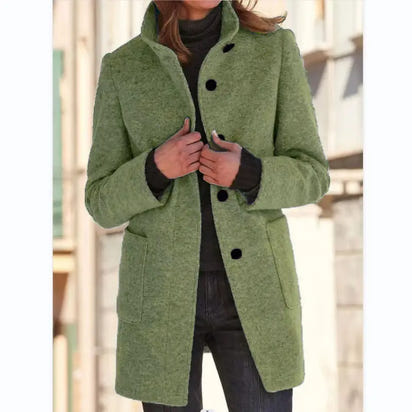 Retro Solid Color Button Woolen Coat