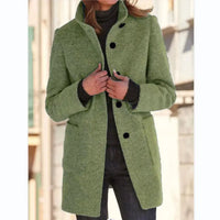 Retro Solid Color Button Woolen Coat