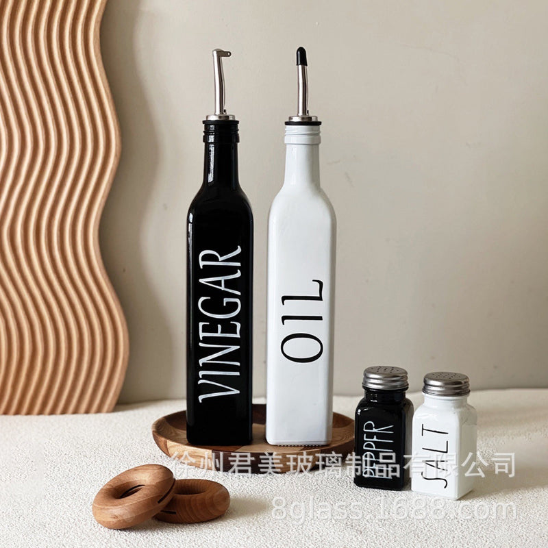  Black & White Glass Oil Bottle Set
