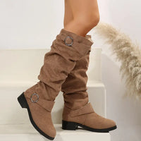 Low-Heeled Slouched High Boots