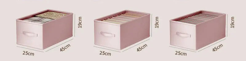 Three pink storage boxes 