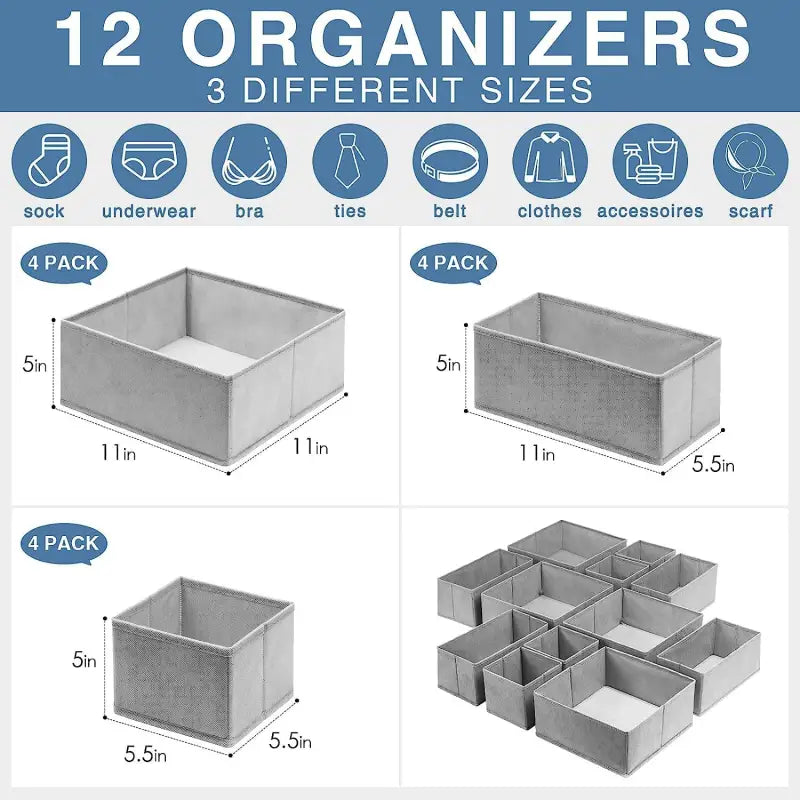Fabric 6-24 Piece Underwear Storage Organizer Box