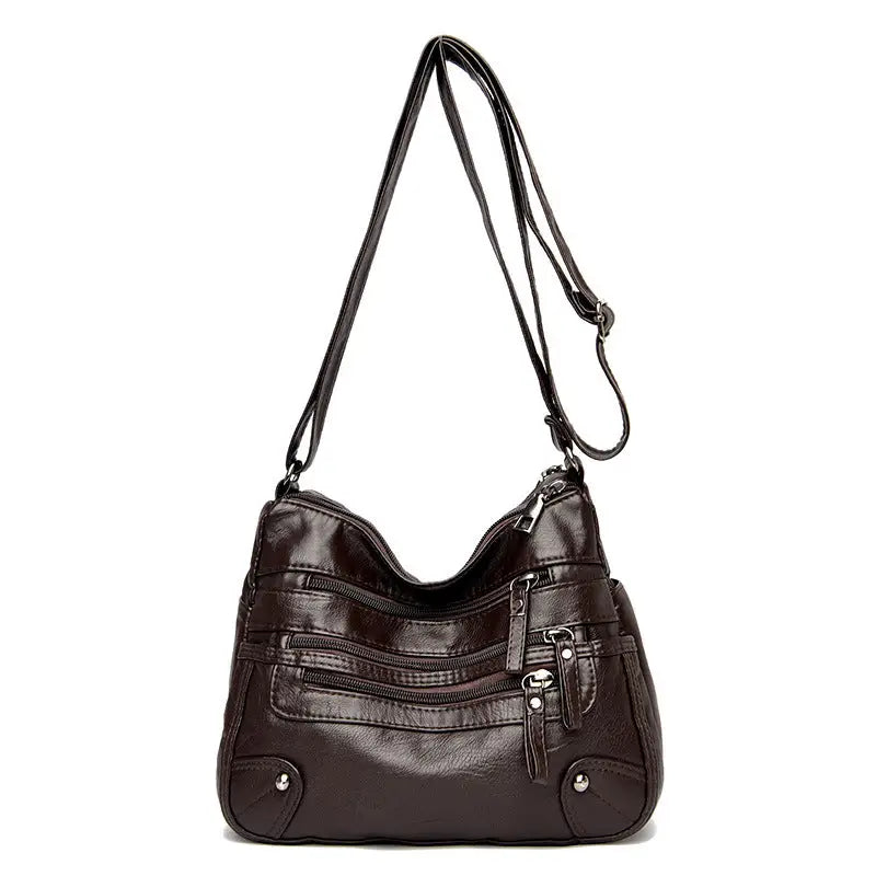Multi-pocket middle-aged and elderly women's bag soft leather bag 2024 new one-shoulder crossbody bag women's backpack middle-aged mom bag