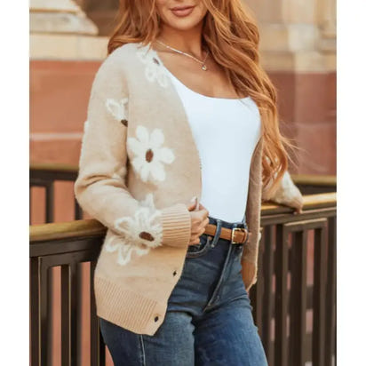 Fluffy Flower Knitted Cardigan
