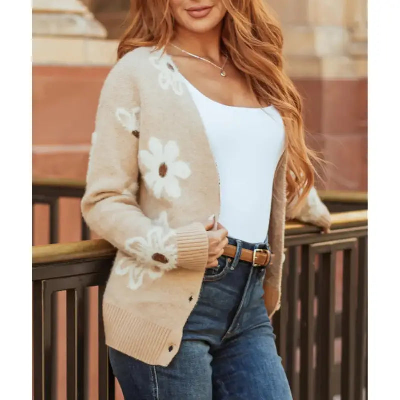 Fluffy Flower Knitted Cardigan