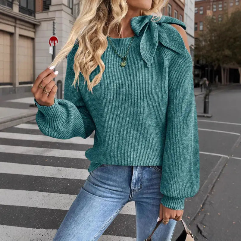 Off-The-Shoulder Bow Lantern Sleeve Sweater