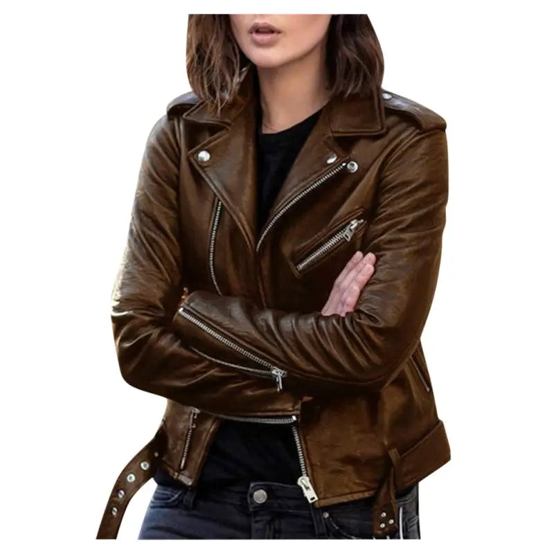 Short Women's PU Leather Jacket