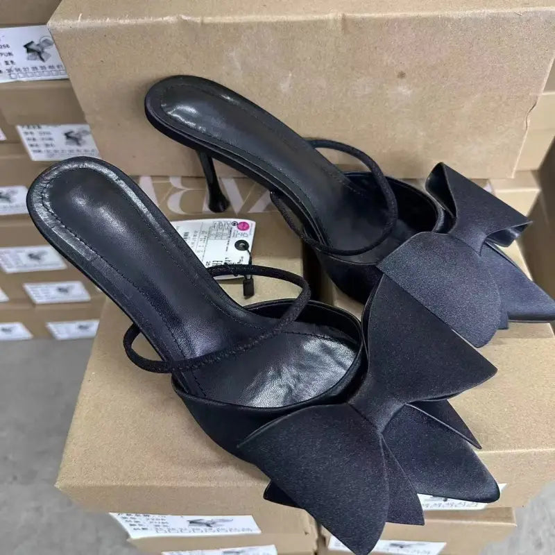 Pointed Toe Silk Bow High Heels - sleek-selections