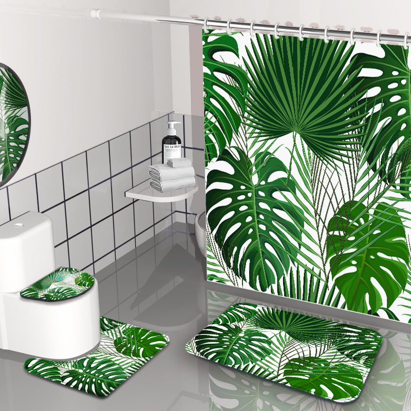 Tropical Plant Green Leaf Printing Shower Curtain