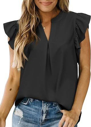 black ruffle sleeve tank top