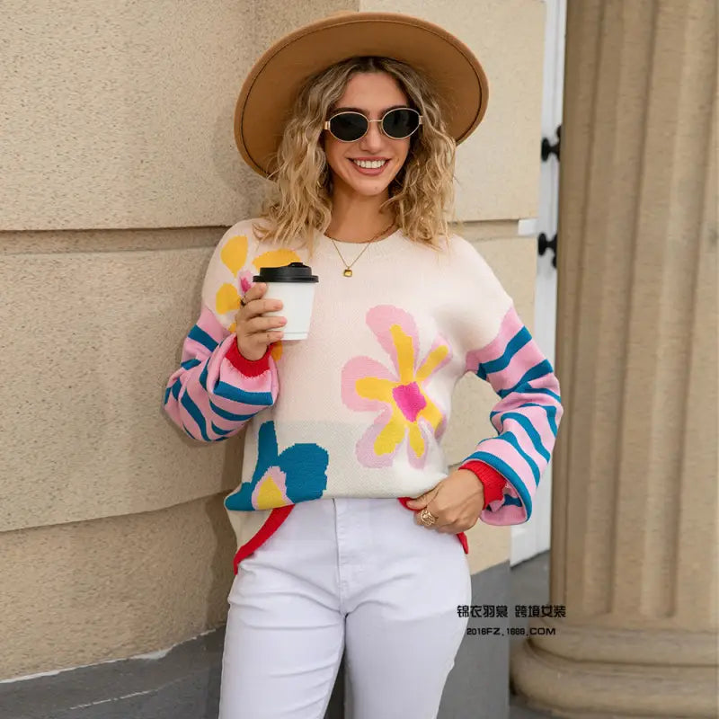Striped  Flower Sweater