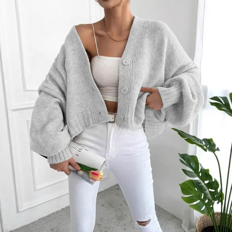 Casual Lantern Sleeve Knitted Cardiagan 
