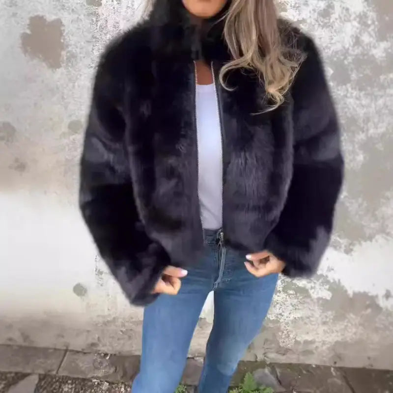 Faux Fur Zipper Casual Jacket