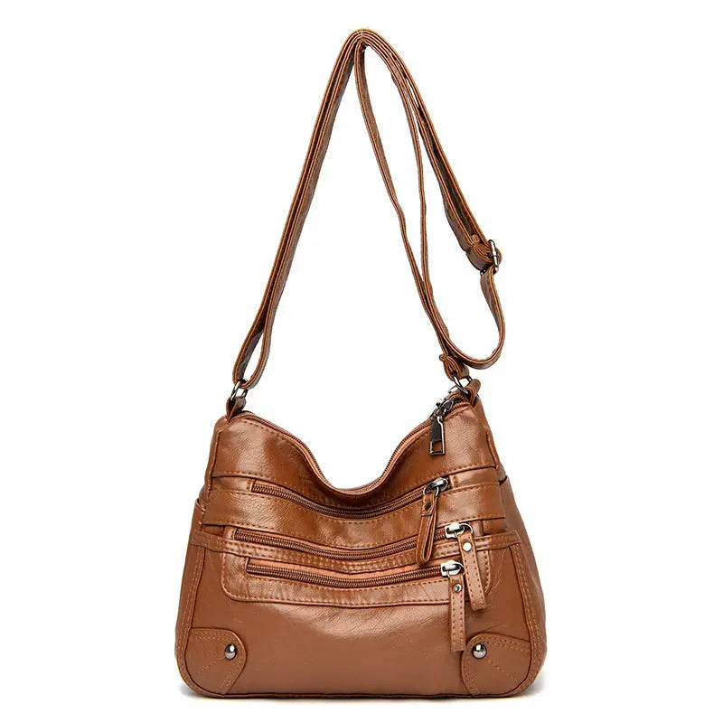 Multi-pocket middle-aged and elderly women's bag soft leather bag 2024 new one-shoulder crossbody bag women's backpack middle-aged mom bag