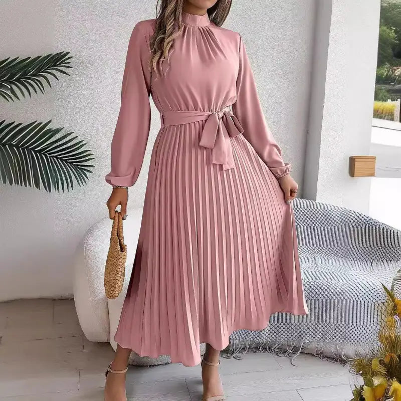 Cinched Waist Pleated Long  Dress