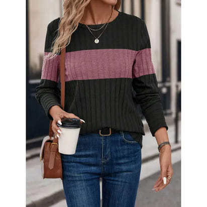 Contrast Patchwork Long Sleeve  Top