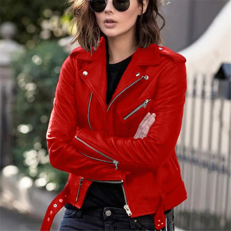 Short Women's PU Leather Jacket