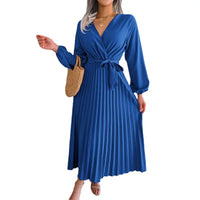V-neck Large Swing Pleated Dress