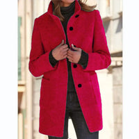 red Retro Solid Color Button Woolen Coat
