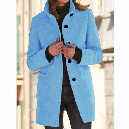 Retro Solid Color Button Woolen Coat